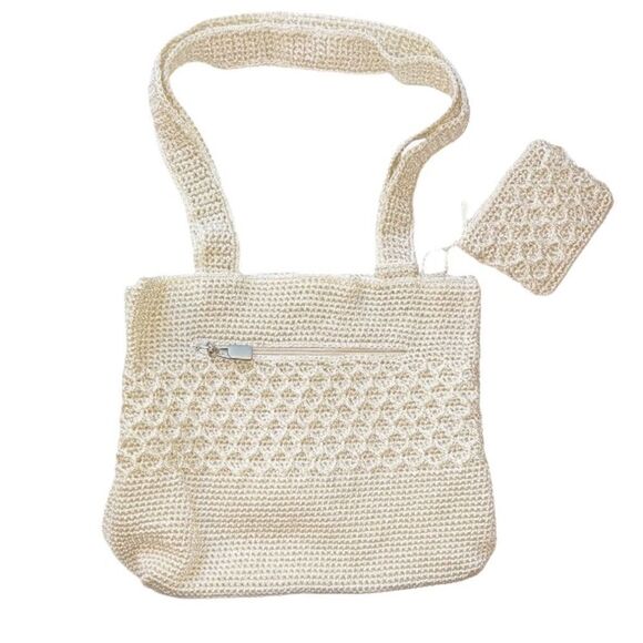 Cream woven bag and change pouch - Picture 1 of 6